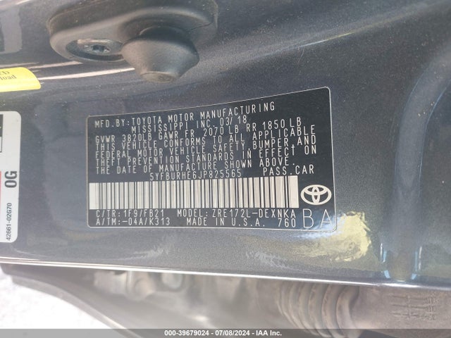 Toyota COROLLA LE 2018 5YFBURHE6JP825565 Image 9