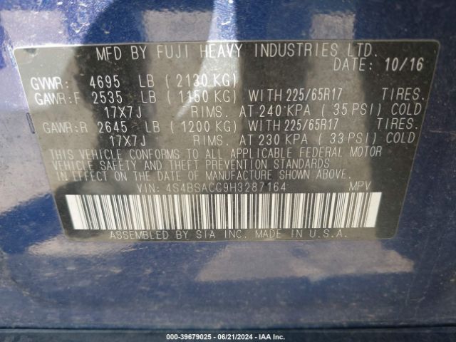 4S4BSACC9H3287164 Subaru Outback 2.5i Premium