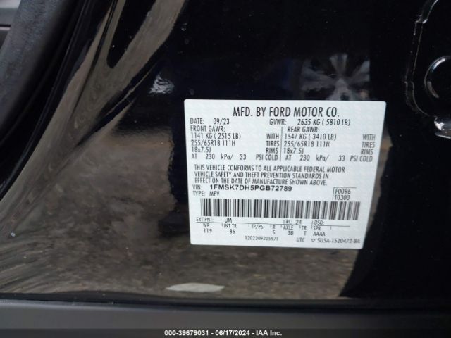 1FMSK7DH5PGB72789 Ford EXPLORER XLT