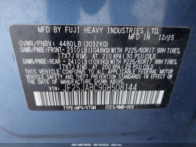 JF2SJABC9GH508144 Subaru Forester 2.5i