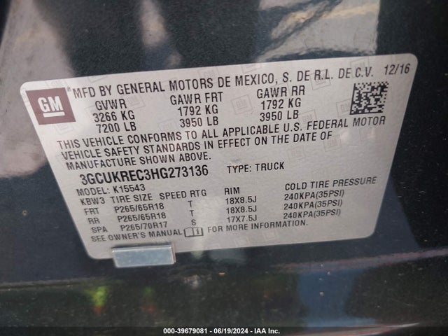 Chevrolet Silverado 1500 2lt 2017 3GCUKREC3HG273136 Image 9