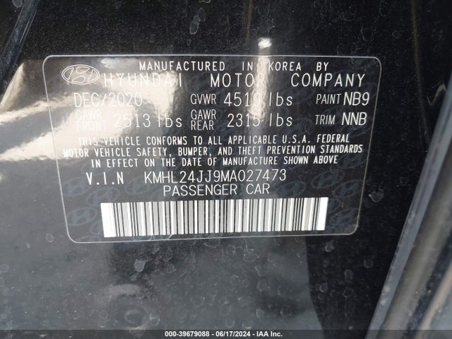 Hyundai Sonata Blue 2021 KMHL24JJ9MA027473 Image 9