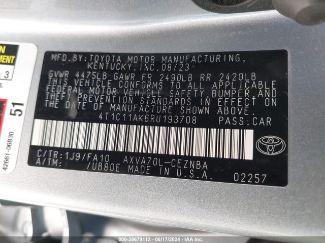 Toyota CAMRY LE 2024 4T1C11AK6RU193708 Image 9