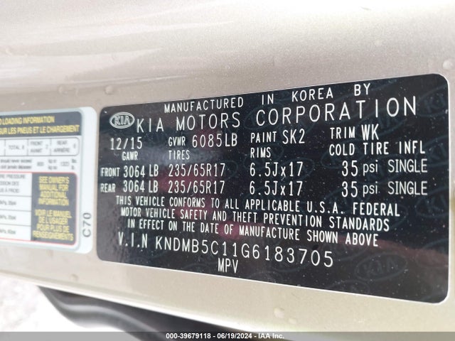 KIA SEDONA LX 2016 KNDMB5C11G6183705 Image 9