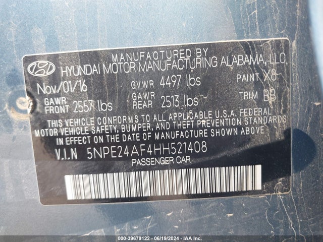 Hyundai Sonata 2017 5NPE24AF4HH521408 Image 9