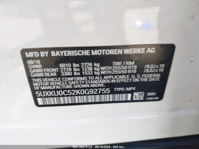 5UXKU0C52K0G92755 BMW X6 Sdrive35i