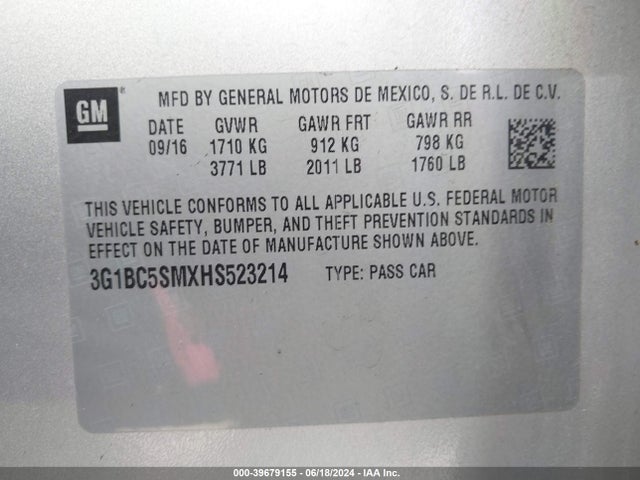 Chevrolet Cruze Ls Auto 2017 3G1BC5SMXHS523214 Image 9