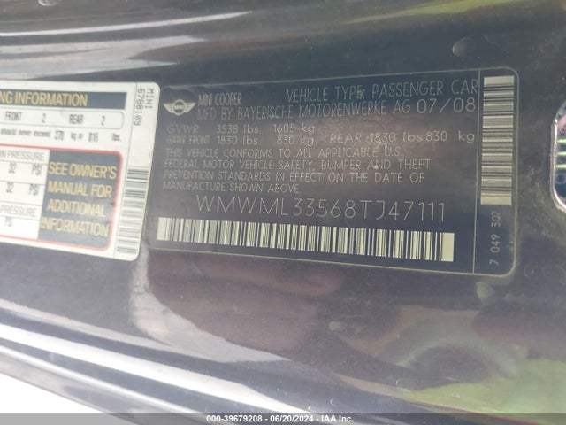 2008 MINI COOPER CLUBMAN WMWML33568TJ47111 Photo 8