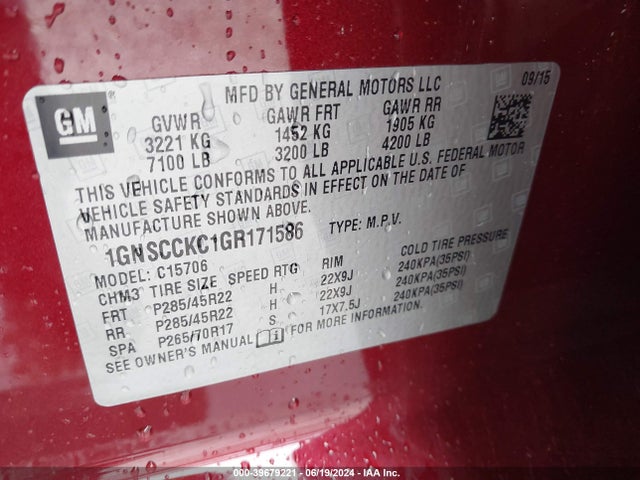 Chevrolet Tahoe Ltz 2016 1GNSCCKC1GR171586 Image 9