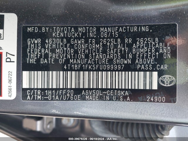 Toyota CAMRY SE 2015 4T1BF1FK5FU099997 Image 9