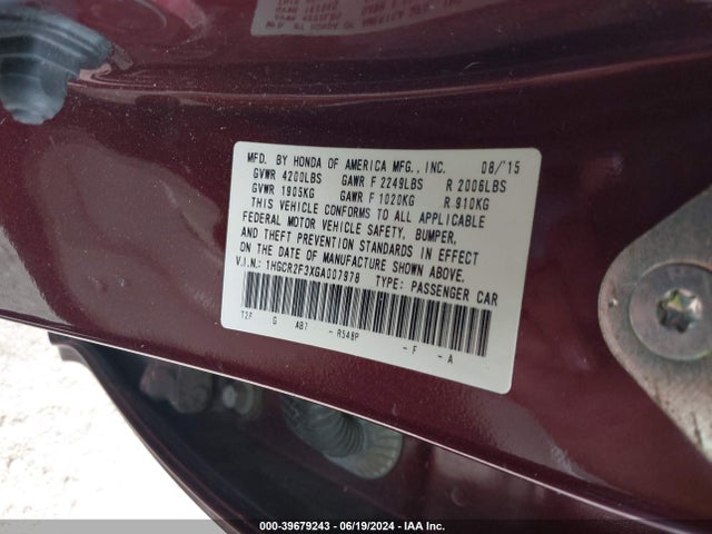 Honda ACCORD LX 2016 1HGCR2F3XGA007978 Image 9