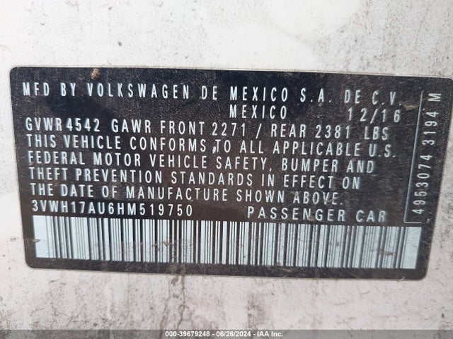 3VWH17AU6HM519750 Volkswagen Golf Alltrack Tsi S/tsi Se/tsi Sel