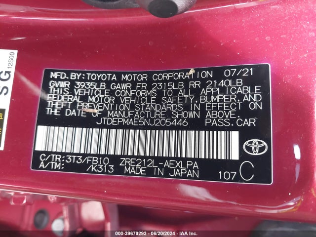 Toyota COROLLA LE 2022 JTDEPMAE5NJ205446 Image 9