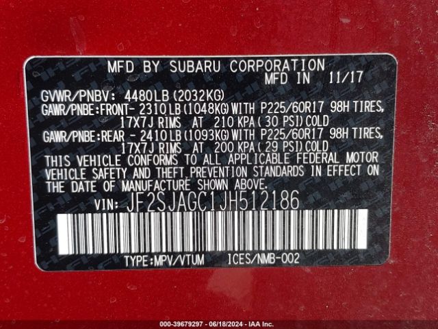 JF2SJAGC1JH512186 Subaru Forester 2.5i Premium