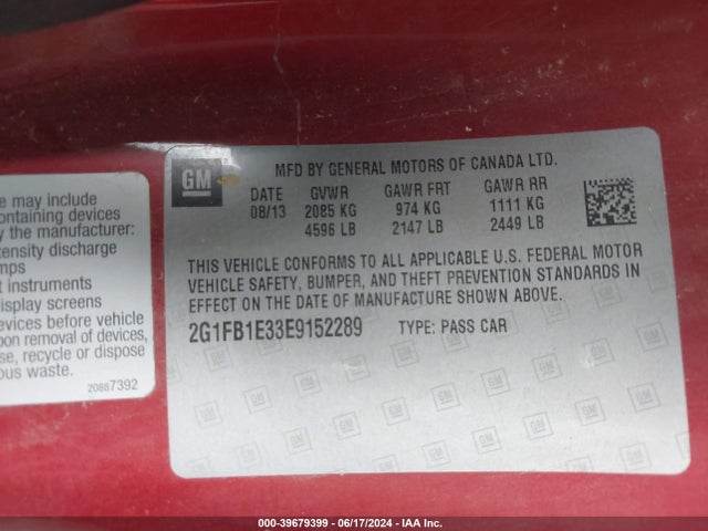 Chevrolet Camaro 1lt 2014 2G1FB1E33E9152289 Image 9
