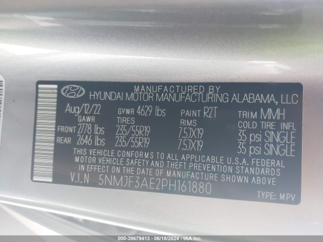5NMJF3AE2PH161880 Hyundai TUCSON SEL