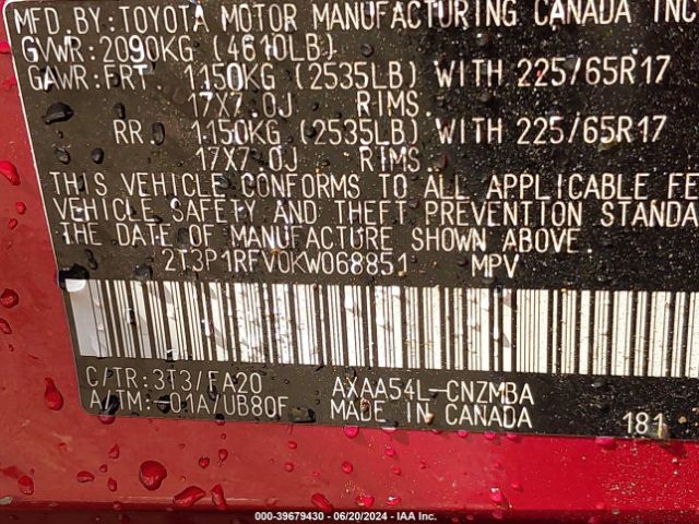 2019 TOYOTA RAV4 2T3P1RFV0KW068851 Photo 8