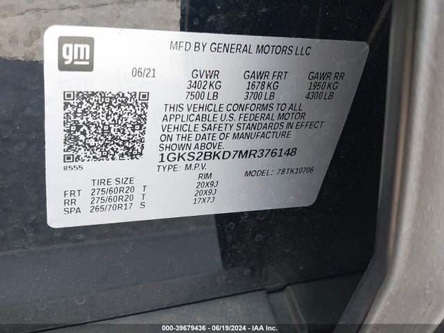 GMC Yukon 4wd Slt 2021 1GKS2BKD7MR376148 Image 9