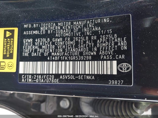 Toyota CAMRY LE 2016 4T4BF1FK1GR539298 Image 9
