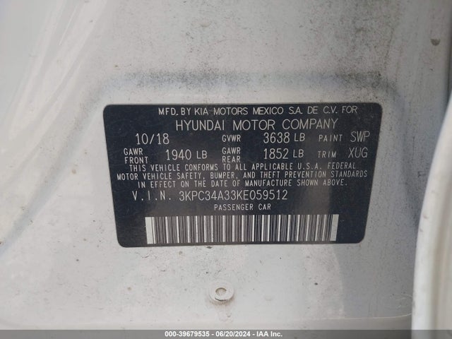 Hyundai Accent Limited 2019 3KPC34A33KE059512 Image 9