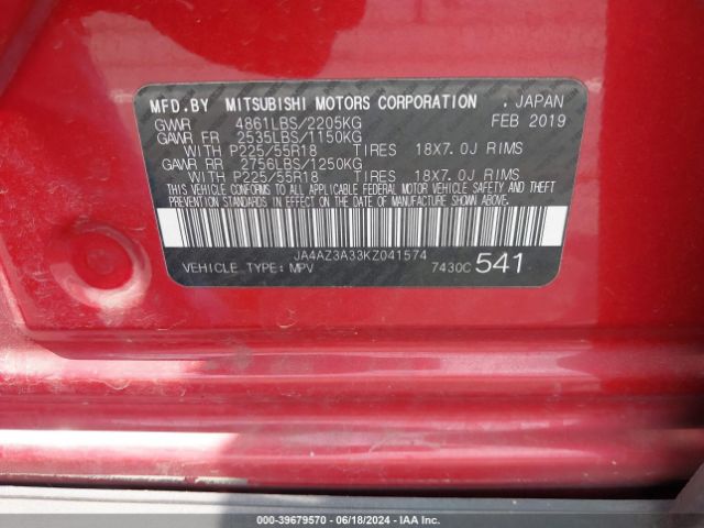 JA4AZ3A33KZ041574 Mitsubishi Outlander Es