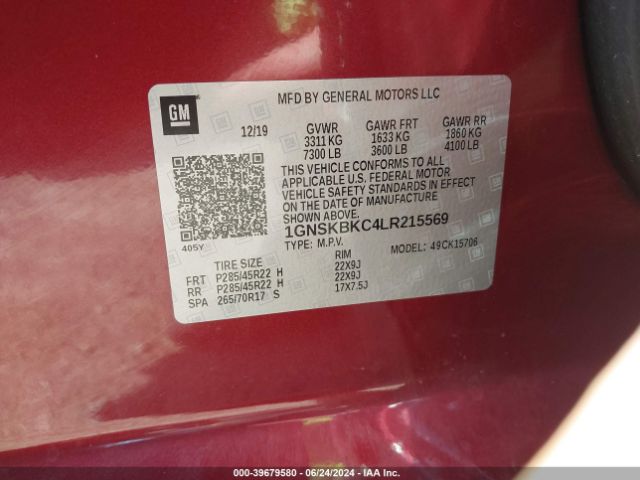 1GNSKBKC4LR215569 Chevrolet Tahoe 4wd Lt