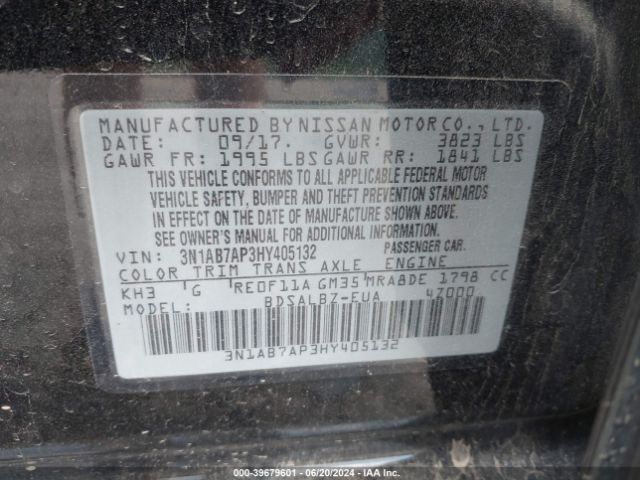 3N1AB7AP3HY405132 Nissan SENTRA S