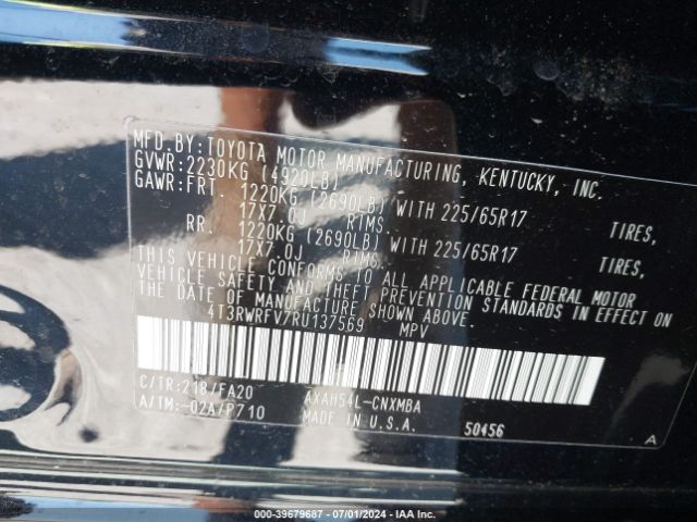 4T3RWRFV7RU137569 Toyota Rav4 Hybrid Xle