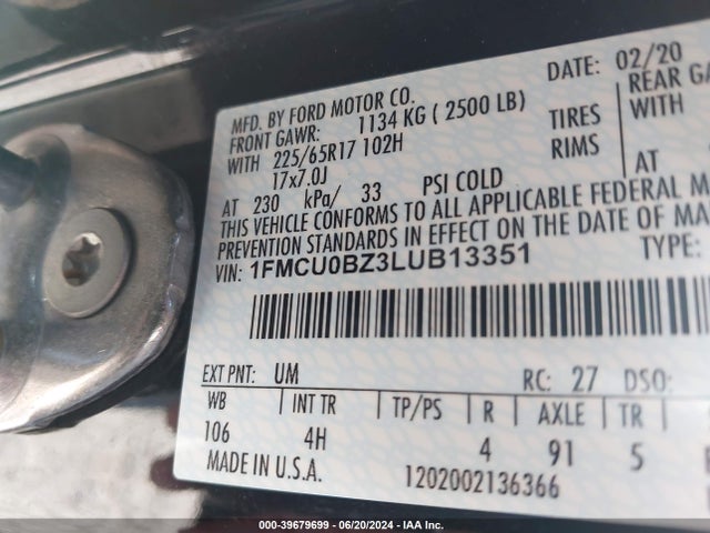 1FMCU0BZ3LUB13351 Ford Escape Se Sport Hybrid