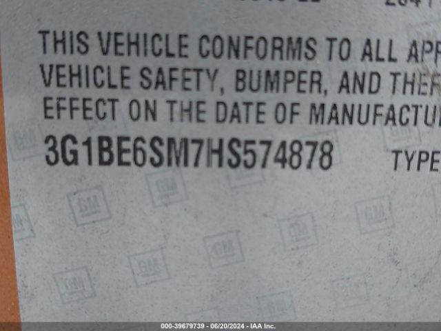3G1BE6SM7HS574878 Chevrolet Cruze Lt Auto