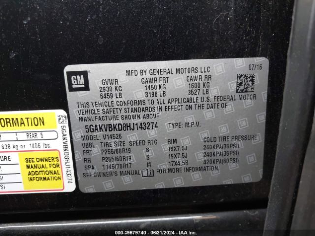 5GAKVBKD8HJ143274 Buick Enclave Leather