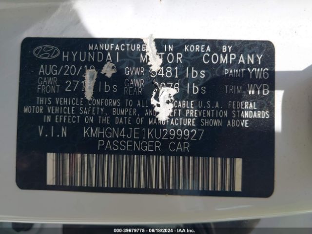 KMHGN4JE1KU299927 Genesis G80 3.8