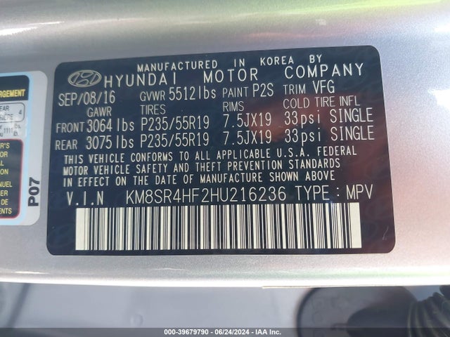 Hyundai Santa Fe Limited Ultimate 2017 KM8SR4HF2HU216236 Image 9