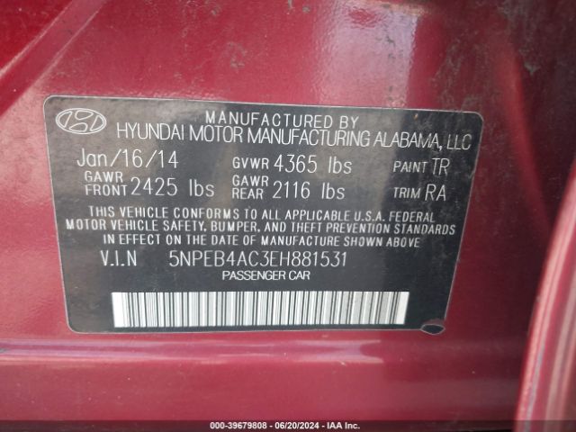 5NPEB4AC3EH881531 Hyundai SONATA GLS