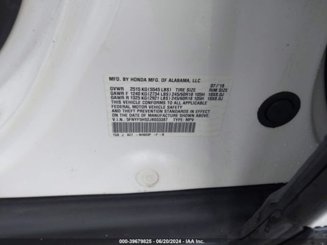 5FNYF5H52JB033387 Honda Pilot Ex-l