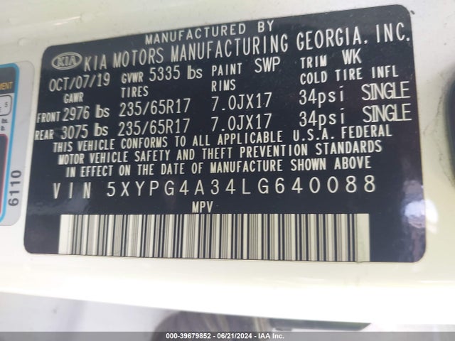 KIA Sorento 2.4l Lx 2020 5XYPG4A34LG640088 Image 9
