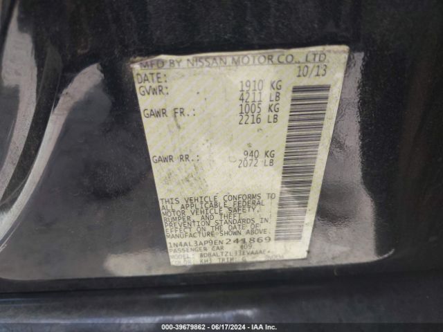 1N4AL3AP9EN241869 Nissan Altima 2.5 Sv