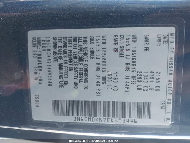 Nissan Nv200 S 2014 3N6CM0KN7EK693446 Image 9
