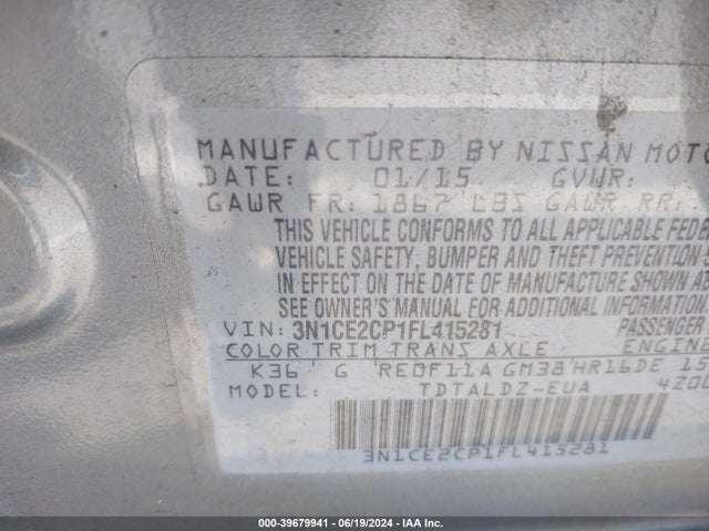 Nissan Versa Note S (sr)/s Plus/sl/sr/sv 2015 3N1CE2CP1FL415281 Image 9