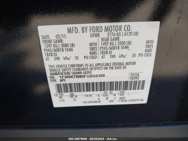 Ford Explorer 2015 1FM5K7B80FGB94388 Image 9