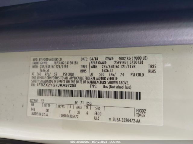 1FBZX2YG7JKA97255 Ford Transit-350 Xlt