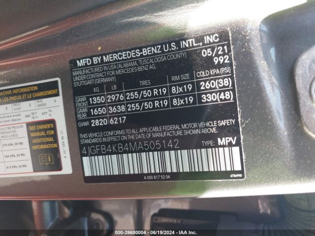 4JGFB4KB4MA505142 Mercedes-Benz Gle 350 4matic
