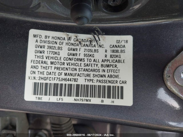 Honda Civic Ex-l 2018 2HGFC1F75JH644782 Image 9