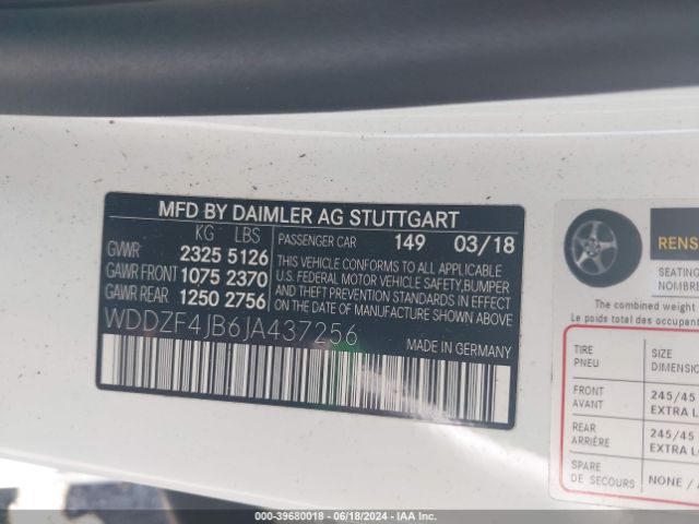 WDDZF4JB6JA437256 Mercedes-Benz E 300