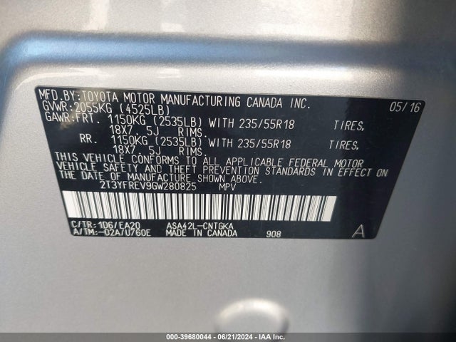 Toyota Rav4 Limited 2016 2T3YFREV9GW280825 Image 9