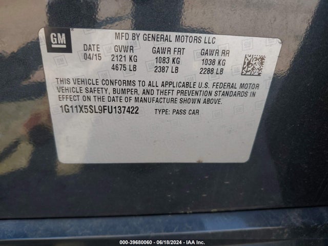 Chevrolet Impala 1fl 2015 1G11X5SL9FU137422 Image 9