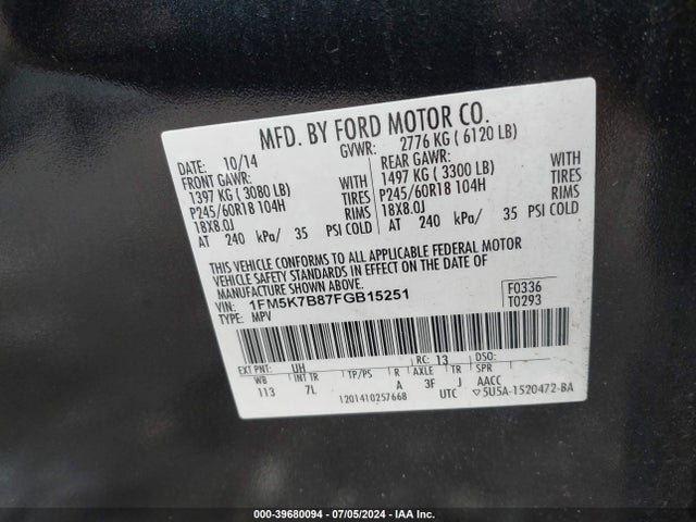 Ford Explorer 2015 1FM5K7B87FGB15251 Image 9