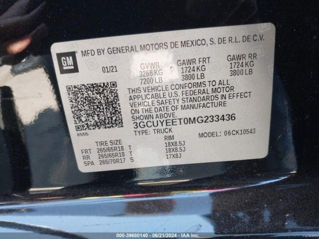 3GCUYEET0MG233436 Chevrolet Silverado 1500 4wd  Short Bed Rst
