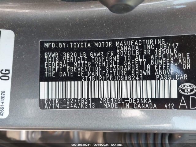 Toyota COROLLA LE 2018 2T1BURHE6JC986241 Image 9