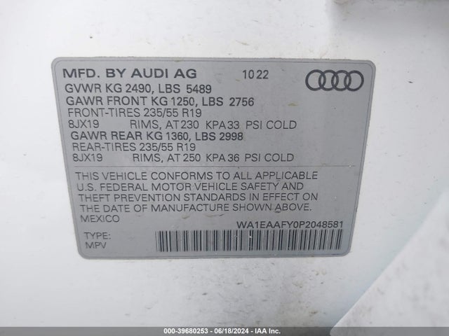WA1EAAFY0P2048581 Audi Q5 Premium Plus 45 Tfsi S Line Quattro